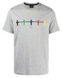 graues bedrucktes T-Shirt mit einem Rundhalsausschnitt von Paul Smith