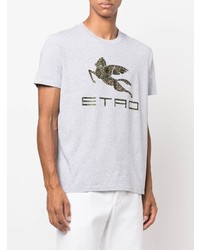 graues bedrucktes T-Shirt mit einem Rundhalsausschnitt von Etro