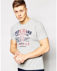 graues bedrucktes T-Shirt mit einem Rundhalsausschnitt von Pepe Jeans