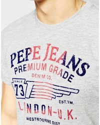 graues bedrucktes T-Shirt mit einem Rundhalsausschnitt von Pepe Jeans