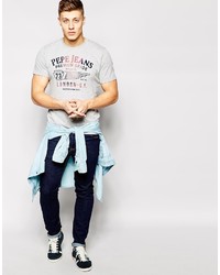 graues bedrucktes T-Shirt mit einem Rundhalsausschnitt von Pepe Jeans