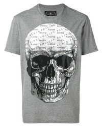 graues bedrucktes T-Shirt mit einem Rundhalsausschnitt von Philipp Plein