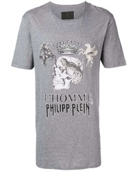 graues bedrucktes T-Shirt mit einem Rundhalsausschnitt von Philipp Plein