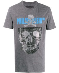 graues bedrucktes T-Shirt mit einem Rundhalsausschnitt von Philipp Plein