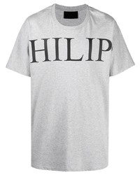 graues bedrucktes T-Shirt mit einem Rundhalsausschnitt von Philipp Plein