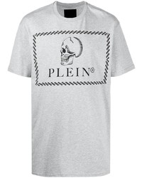 graues bedrucktes T-Shirt mit einem Rundhalsausschnitt von Philipp Plein