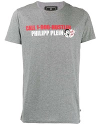 graues bedrucktes T-Shirt mit einem Rundhalsausschnitt von Philipp Plein