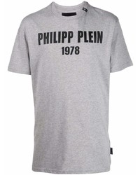 graues bedrucktes T-Shirt mit einem Rundhalsausschnitt von Philipp Plein