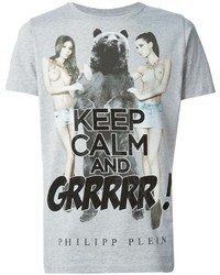 graues bedrucktes T-Shirt mit einem Rundhalsausschnitt von Philipp Plein