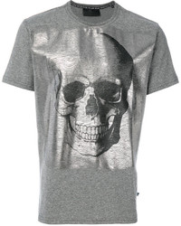 graues bedrucktes T-Shirt mit einem Rundhalsausschnitt von Philipp Plein