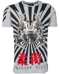 graues bedrucktes T-Shirt mit einem Rundhalsausschnitt von Philipp Plein