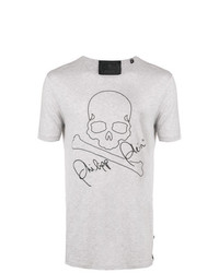 graues bedrucktes T-Shirt mit einem Rundhalsausschnitt von Philipp Plein