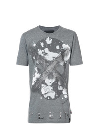 graues bedrucktes T-Shirt mit einem Rundhalsausschnitt von Philipp Plein