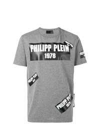 graues bedrucktes T-Shirt mit einem Rundhalsausschnitt von Philipp Plein