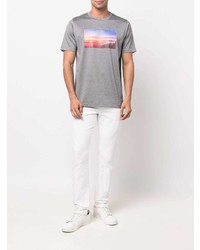graues bedrucktes T-Shirt mit einem Rundhalsausschnitt von Canali