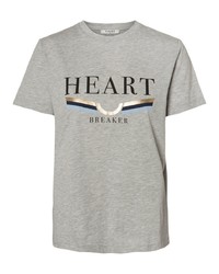 graues bedrucktes T-Shirt mit einem Rundhalsausschnitt von Pieces