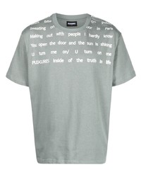 graues bedrucktes T-Shirt mit einem Rundhalsausschnitt von Pleasures