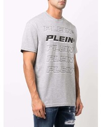 graues bedrucktes T-Shirt mit einem Rundhalsausschnitt von Philipp Plein