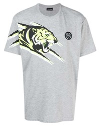graues bedrucktes T-Shirt mit einem Rundhalsausschnitt von Plein Sport
