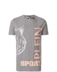 graues bedrucktes T-Shirt mit einem Rundhalsausschnitt von Plein Sport