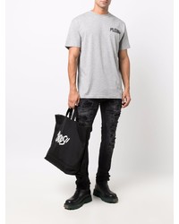 graues bedrucktes T-Shirt mit einem Rundhalsausschnitt von Philipp Plein