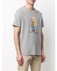 graues bedrucktes T-Shirt mit einem Rundhalsausschnitt von Polo Ralph Lauren