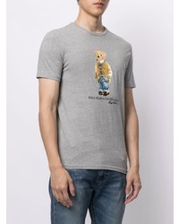 graues bedrucktes T-Shirt mit einem Rundhalsausschnitt von Polo Ralph Lauren