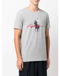 graues bedrucktes T-Shirt mit einem Rundhalsausschnitt von Polo Ralph Lauren