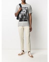 graues bedrucktes T-Shirt mit einem Rundhalsausschnitt von Barbour By Steve Mc Queen