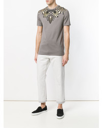 graues bedrucktes T-Shirt mit einem Rundhalsausschnitt von Versace Collection