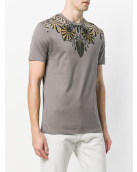 graues bedrucktes T-Shirt mit einem Rundhalsausschnitt von Versace Collection