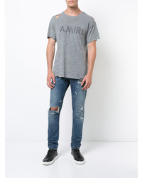 graues bedrucktes T-Shirt mit einem Rundhalsausschnitt von Amiri