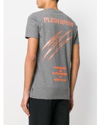 graues bedrucktes T-Shirt mit einem Rundhalsausschnitt von Plein Sport