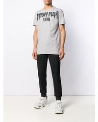 graues bedrucktes T-Shirt mit einem Rundhalsausschnitt von Philipp Plein