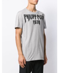 graues bedrucktes T-Shirt mit einem Rundhalsausschnitt von Philipp Plein