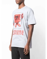 graues bedrucktes T-Shirt mit einem Rundhalsausschnitt von Supreme