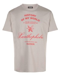 graues bedrucktes T-Shirt mit einem Rundhalsausschnitt von Raf Simons