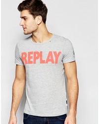 graues bedrucktes T-Shirt mit einem Rundhalsausschnitt von Replay