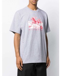 graues bedrucktes T-Shirt mit einem Rundhalsausschnitt von Supreme