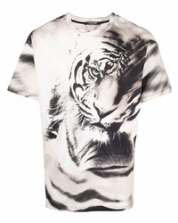 graues bedrucktes T-Shirt mit einem Rundhalsausschnitt von Roberto Cavalli
