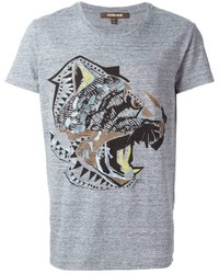 graues bedrucktes T-Shirt mit einem Rundhalsausschnitt von Roberto Cavalli