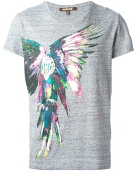 graues bedrucktes T-Shirt mit einem Rundhalsausschnitt von Roberto Cavalli