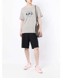 graues bedrucktes T-Shirt mit einem Rundhalsausschnitt von A.P.C.