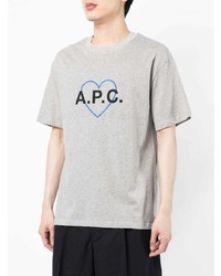 graues bedrucktes T-Shirt mit einem Rundhalsausschnitt von A.P.C.