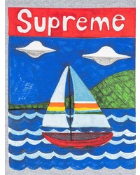 graues bedrucktes T-Shirt mit einem Rundhalsausschnitt von Supreme