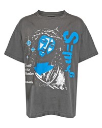 graues bedrucktes T-Shirt mit einem Rundhalsausschnitt von SAINT MXXXXXX