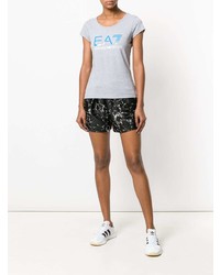 graues bedrucktes T-Shirt mit einem Rundhalsausschnitt von Ea7 Emporio Armani