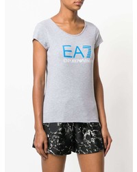 graues bedrucktes T-Shirt mit einem Rundhalsausschnitt von Ea7 Emporio Armani