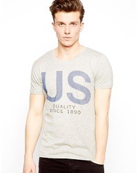graues bedrucktes T-Shirt mit einem Rundhalsausschnitt von Selected