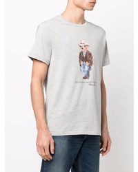 graues bedrucktes T-Shirt mit einem Rundhalsausschnitt von Polo Ralph Lauren